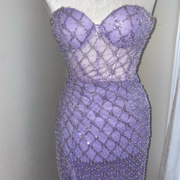 WORN ONCE Lilac long purple sequin and pearl dress - Picture 4 of 8